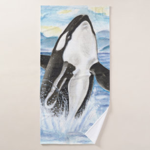 Conjunto De Toalhas Rompimento da baleia da orca da aguarela