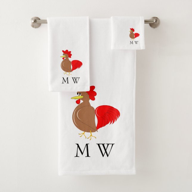 Conjunto De Toalhas Rooster Design Monogrammed (Insitu)