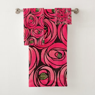 Conjunto De Toalhas Rosa Art Nouveau Rennie Macintosh Graphic