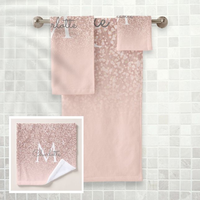 Conjunto de Toalhas Rosa Bege com Brilho Dourado R (Criador carregado)