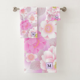 Conjunto De Toalhas Rosa Branca Floral Moderna