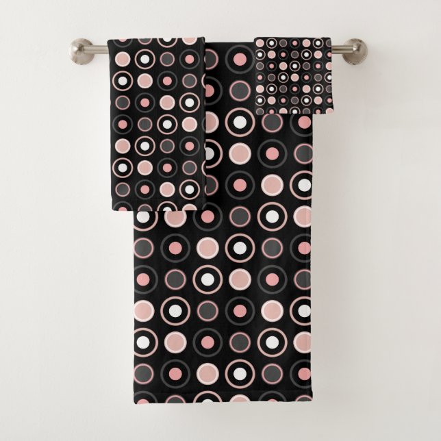 Conjunto De Toalhas Rosa, cinza e pontos pretos (Insitu)