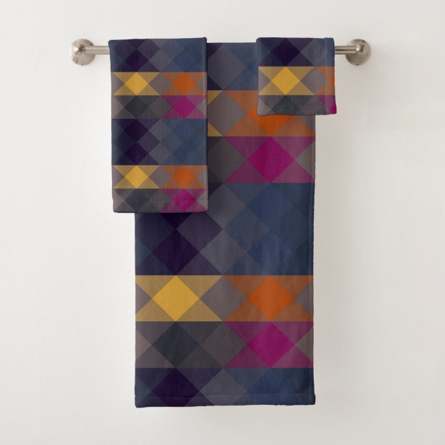 Conjunto De Toalhas rosa cinzento roxo laranja e azul geométrico (Insitu)