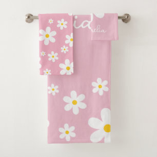 Conjunto de Toalhas Rosa Cor-de-Rosa Branca Floral