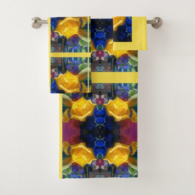 Conjunto De Toalhas Rosa de Bloqueio Amarelo (Insitu)