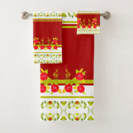 Conjunto De Toalhas Rosa de Borgonha Design com Padrão