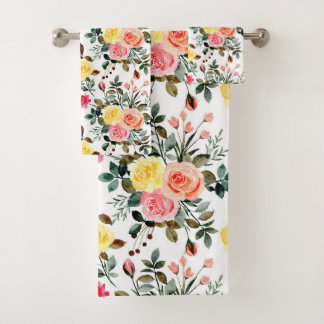 Conjunto De Toalhas Rosa de cor vermelha rosa e amarela