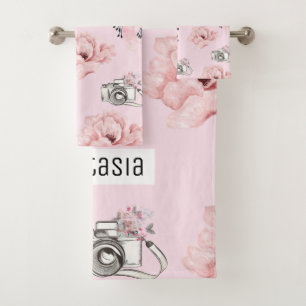 Conjunto De Toalhas Rosa de Pastel Personalizado