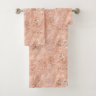 Conjunto De Toalhas Rosa de Pêssego Cor-de-rosa-claro-Dourado Leopardo