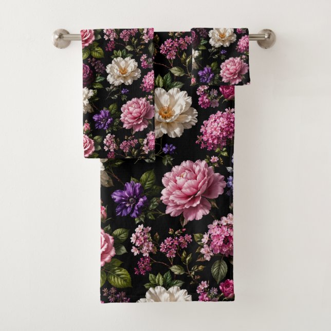 Conjunto De Toalhas Rosa de Veludo Preto (Insitu)