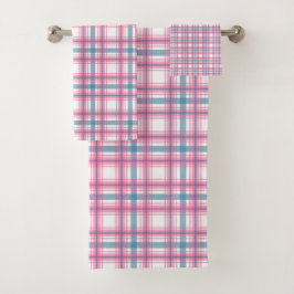 Conjunto De Toalhas Rosa Divertido E Tartan Azul