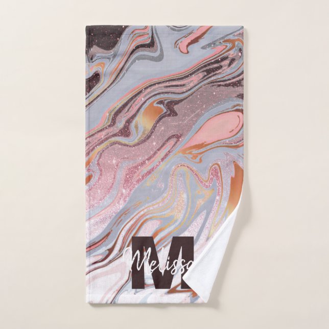 Conjunto De Toalhas Rosa dourado-brilho e mármore (Toalha de mão)