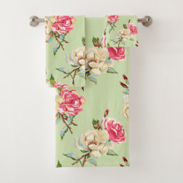 Conjunto De Toalhas Rosa duplo verde