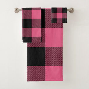 Conjunto De Toalhas Rosa e Preto Xadrez Alqueire Búfalo Rústico Xadrez
