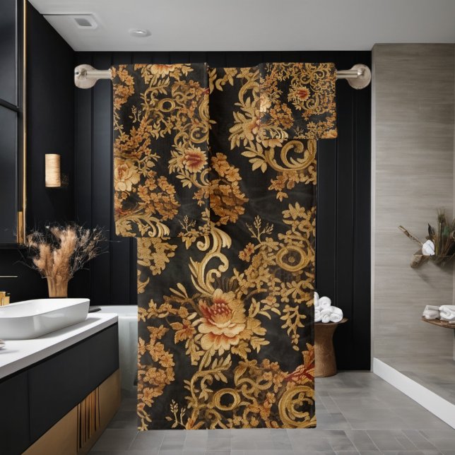 Conjunto De Toalhas Rosa Floral Elegante Victoriana Preto (Criador carregado)