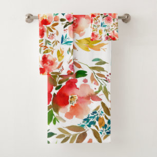 Conjunto De Toalhas Rosa floral vermelho-alaranjado