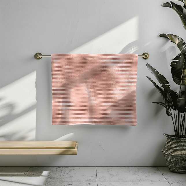Conjunto De Toalhas Rosa Gold Foil Stripes Banho Rosa (Criador carregado)