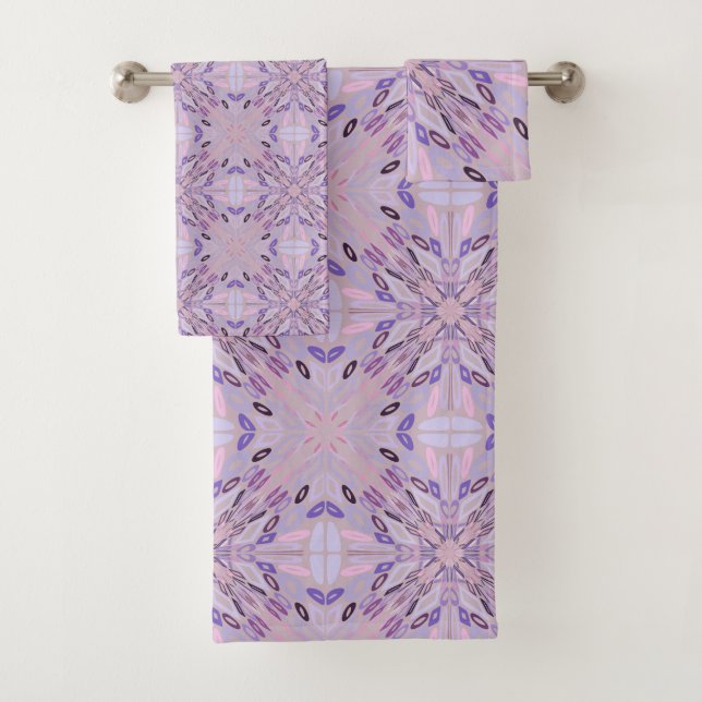 Conjunto De Toalhas Rosa Lavanda Roxo Geométrico Arte Abstrata  (Insitu)