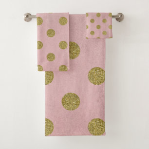Conjunto De Toalhas Rosa Macio Dourado Brilhante Glam Pontos Cute