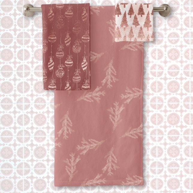 Conjunto De Toalhas Rosa Metálico Elegante Dourado brilhante Natal Ros (Criador carregado)