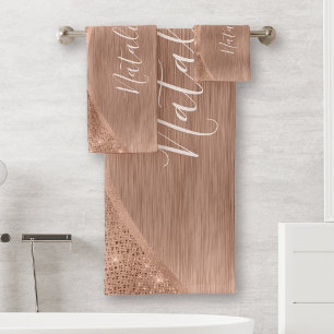 Conjunto De Toalhas Rosa Metálico - Largura Dourada Personalizada