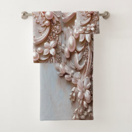 Conjunto de Toalhas Rosa Ornamentado com Pérola e