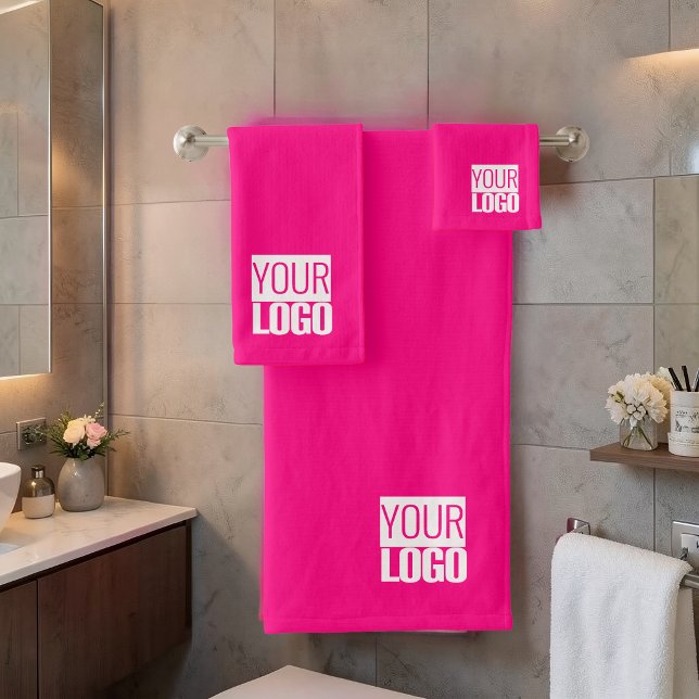 Conjunto De Toalhas Rosa Quente - adicionar logotipo (Criador carregado)