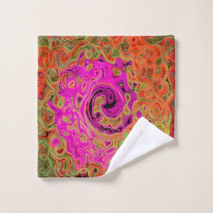 Conjunto De Toalhas Rosa Quente Groovy Abstrato Retro Líquido Turbilhã