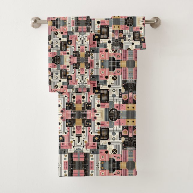 Conjunto de Toalhas Rosa Retro Moderno de Meados d (Insitu)