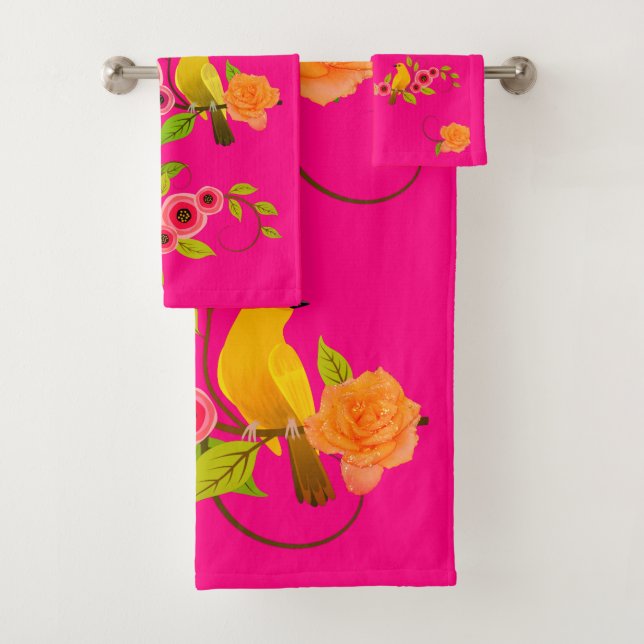 Conjunto De Toalhas Rosa rosa - Amarelo-Pássaro (Insitu)