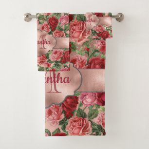 Conjunto De Toalhas Rosa Rosa Dourada, Rosa, Elegante, Monograma