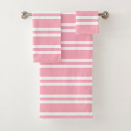 Conjunto De Toalhas Rosa rosa e tiras brancas