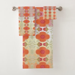 Conjunto De Toalhas Rosa Rosa Rosa Rosa Laranja e Verde