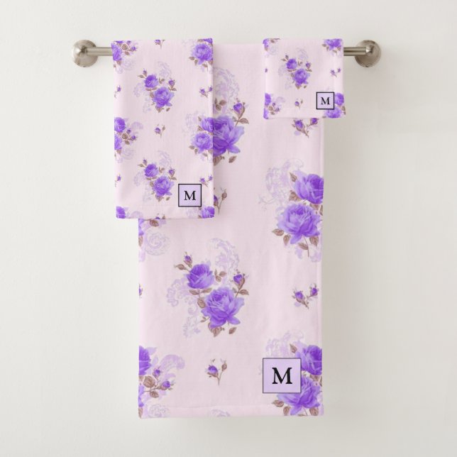 Conjunto De Toalhas Rosa Roxo Floral Moderno (Insitu)