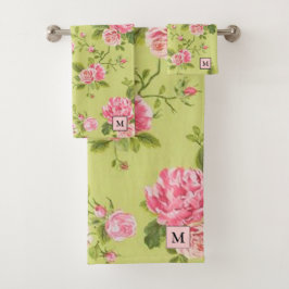 Conjunto De Toalhas Rosa Verde Floral Moderno