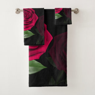 Conjunto De Toalhas Rosa vermelha Preto Vermelho