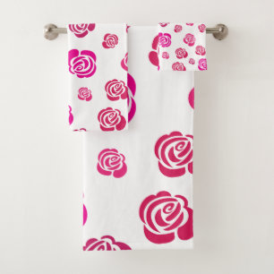 Conjunto De Toalhas Rosa Vermelho e Rosas Magenta em um Padrão de Flor