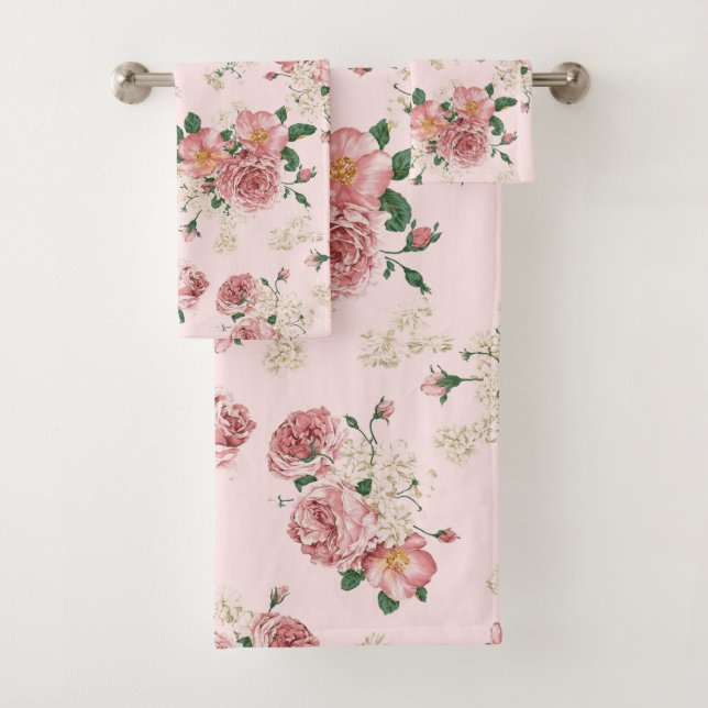 Conjunto De Toalhas Rosa Vintage Floral (Insitu)