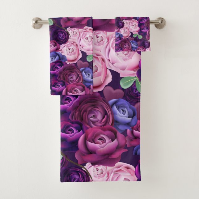 Conjunto De Toalhas Rosas Azuis E Violetas Coloridos (Insitu)