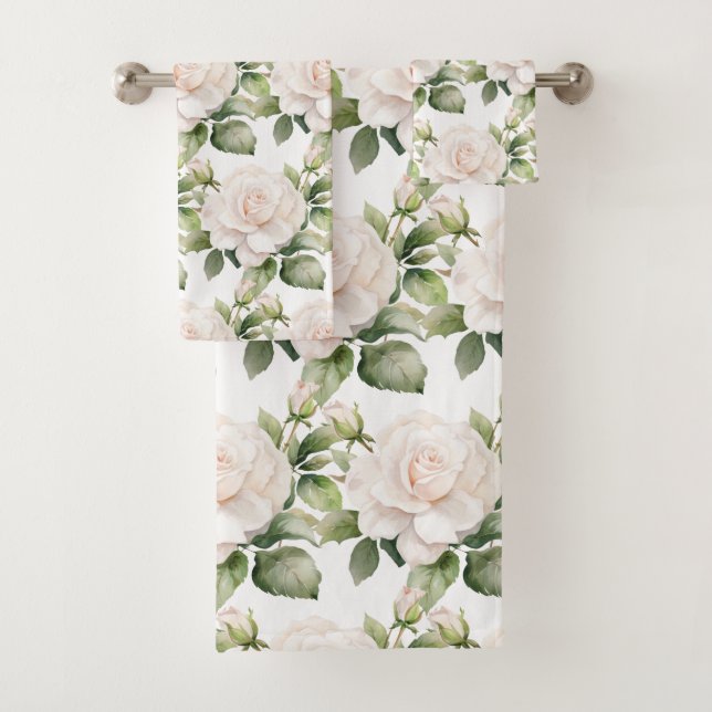Conjunto De Toalhas Rosas Brancas de Aquarela (Insitu)