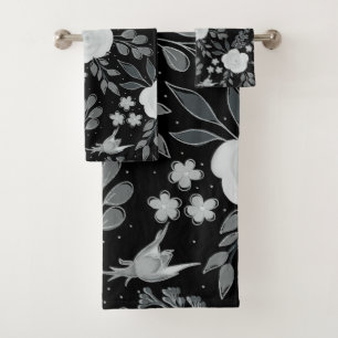 Conjunto De Toalhas Rosas Brancos Pretos - Mola de Aquarela