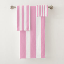 Conjunto De Toalhas Rosas claro clássicas e brancas riscadas