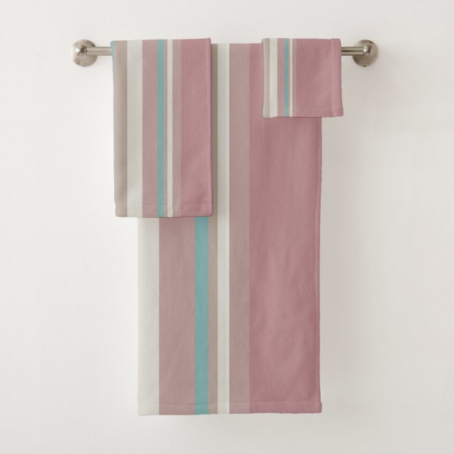 Conjunto De Toalhas Rosas claro e faixas azuis (Insitu)