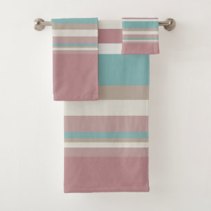 Conjunto De Toalhas Rosas claro e faixas azuis