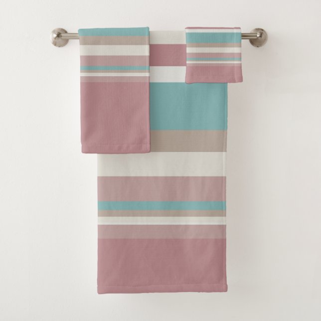 Conjunto De Toalhas Rosas claro e faixas azuis (Insitu)