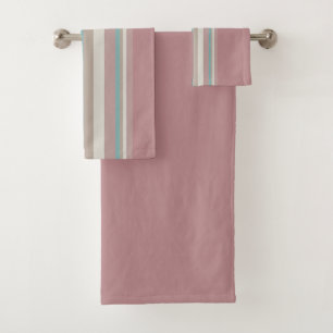 Conjunto De Toalhas Rosas claro e faixas azuis