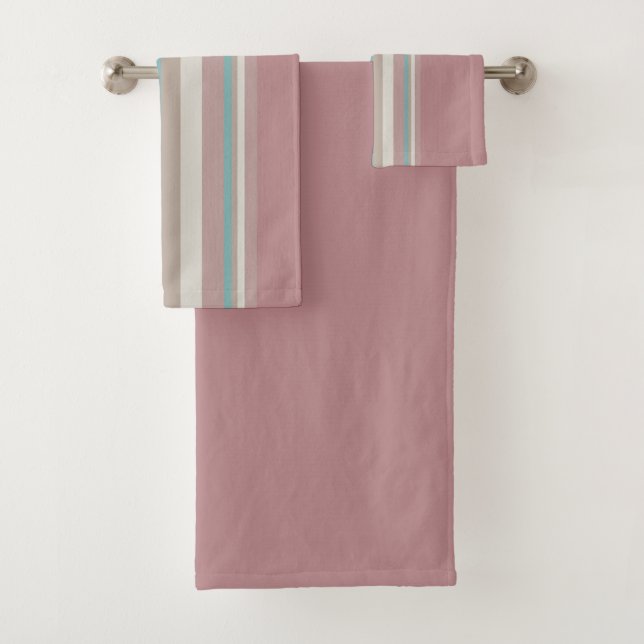 Conjunto De Toalhas Rosas claro e faixas azuis (Insitu)