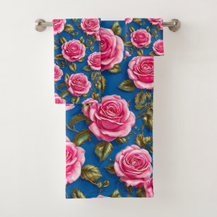 Conjunto De Toalhas 🌸 Rosas Cor-de-Rosa Elegantes em Flor Luxo ✨ Suav