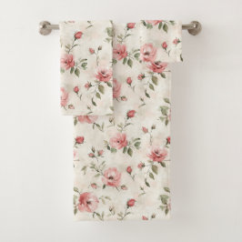 Conjunto De Toalhas Rosas Cor-de-Rosa Floral