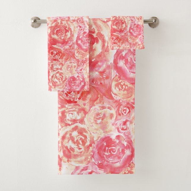 Conjunto De Toalhas Rosas de Aquarela Rosa-Cinza Elegante (Insitu)